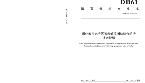 DB61T 1421-2021 渭北春玉米产区玉米螟监测与综合防治技术规程