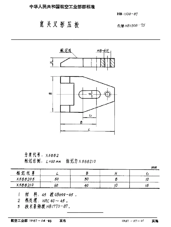 HB 1308-1987 宽头叉形压板