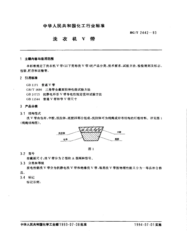 HGT 2442-1993 洗衣机V带