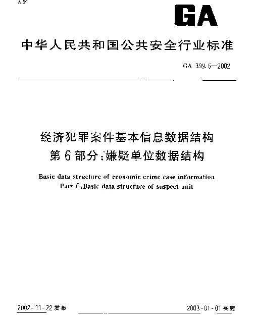 GA 399.6-2002 经济犯罪案件基本信息数据结构 第6部分：嫌疑单位数据结构