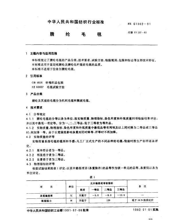 FZ 61002-1991 腈纶毛毯