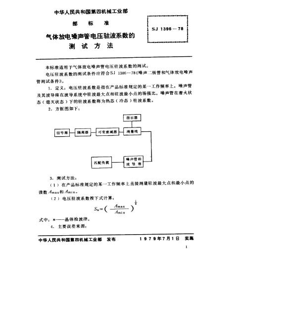 SJ 1396-1978 气体放电噪声管电压驻波系数的测试方法