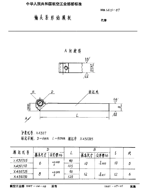 HB 1413-1987 偏头条形钻模板