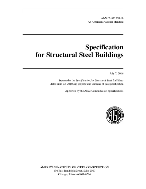 AISC 360-16 Specification for Structural Steel Buildings 英文版