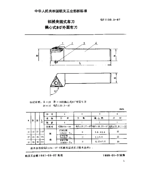 QJ 1133.3-1987 机械夹固式车刀 偏心式90°外圆车刀