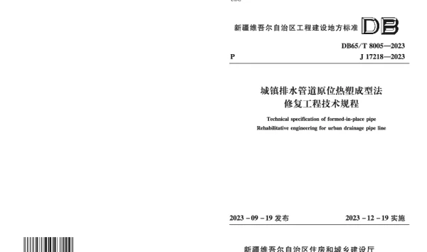 DB65T 8005-2023 城镇排水管道原位热塑成型法修复工程技术规程