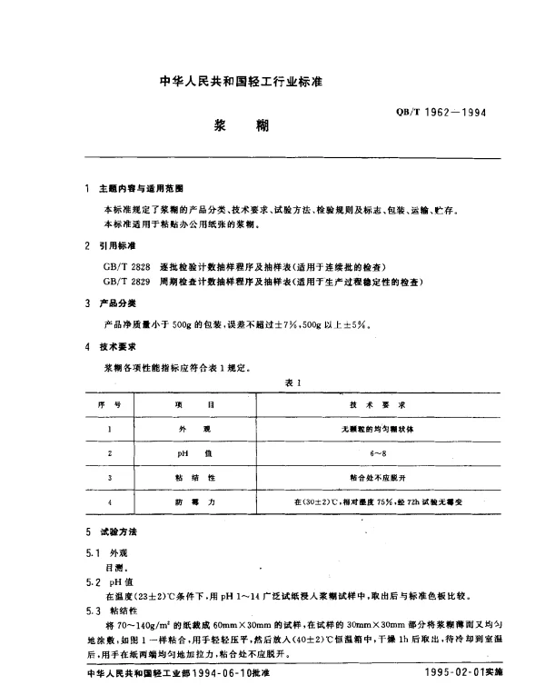 QBT 1962-1994 浆糊