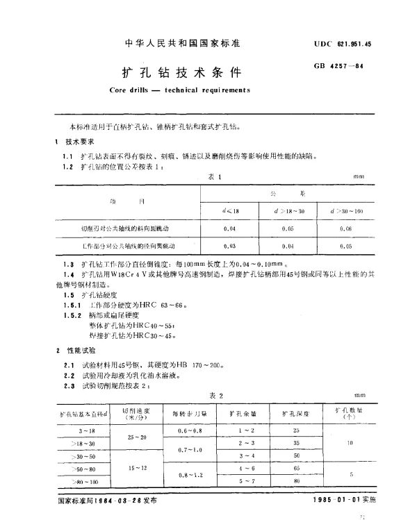 GB 4257-1984 扩孔钻技术条件