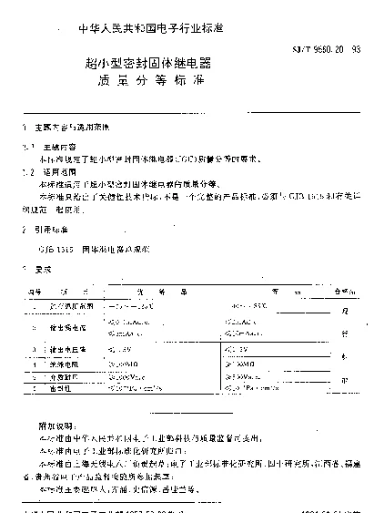 SJT 9560.20-1993 超小型密封固体继电器质量分等标准