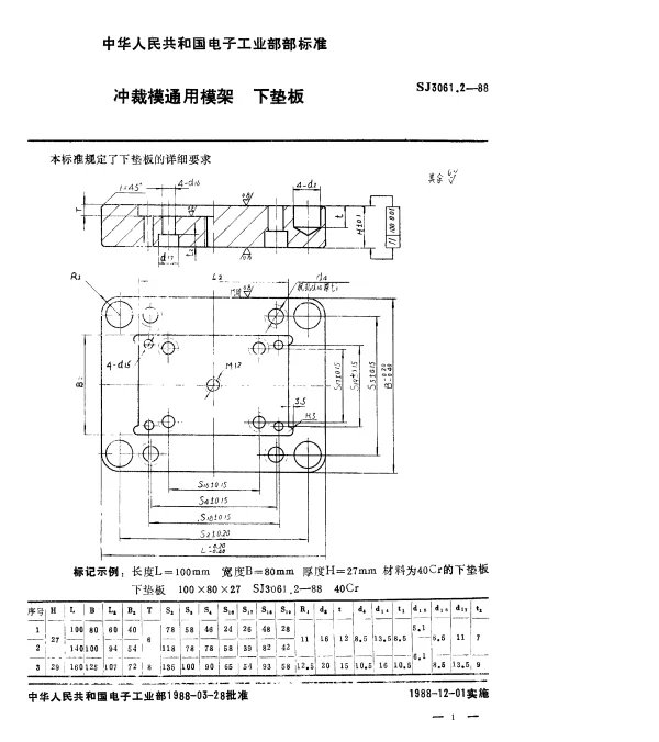 SJ 3061.2-1988 冲裁模通用模架.下垫板