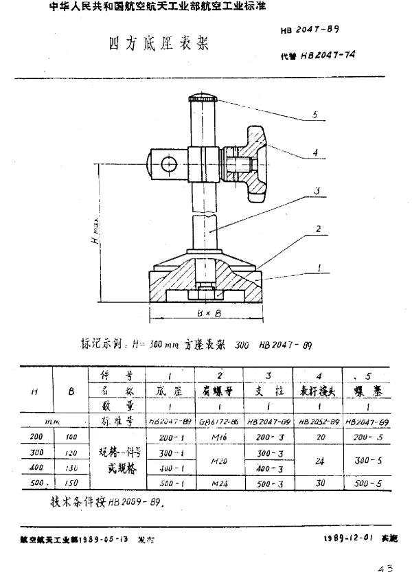 HB 2047-1989 四方底座表架