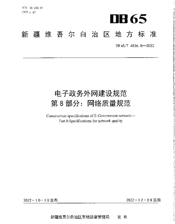 DB65T 4536.8—2022 电子政务外网建设规范第8部分：网络质量规范