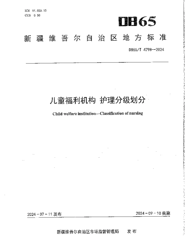 DB65T 4798-2024 儿童福利机构 护理分级划分