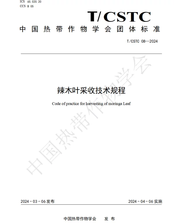 TCSTC 08-2024 辣木叶采收技术规程