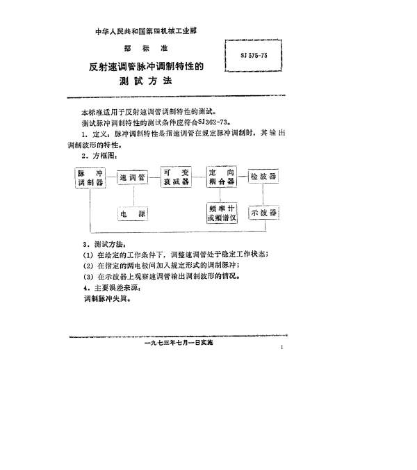 SJ 375-1973 反射速调管脉冲调制特性的测试方法