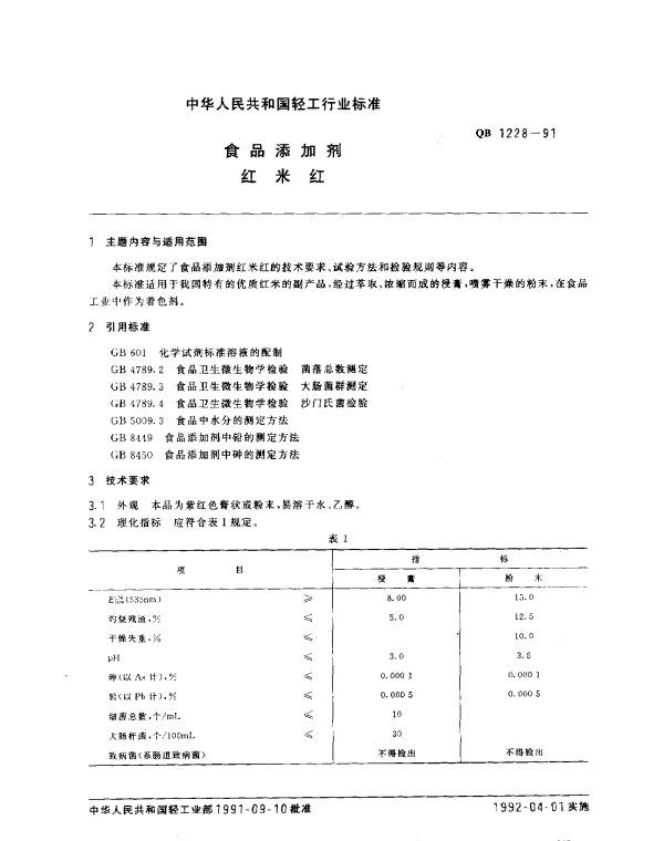 QB 1228-1991 食品添加剂.红米红