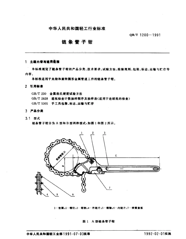 QBT 1200-1991 链条管子钳