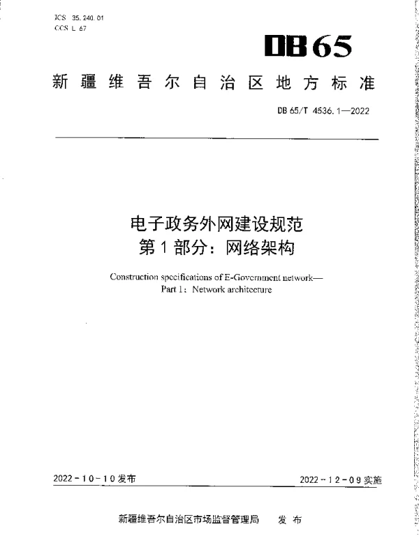 DB65T 4536.1—2022 电子政务外网建设规范第1部分：网络架构