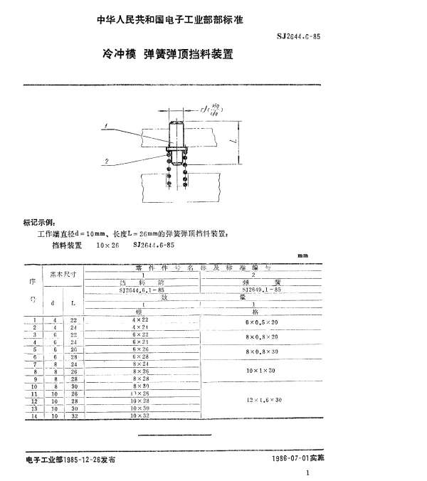 SJ 2644.6-1985 冷冲模.弹簧弹顶挡料装置