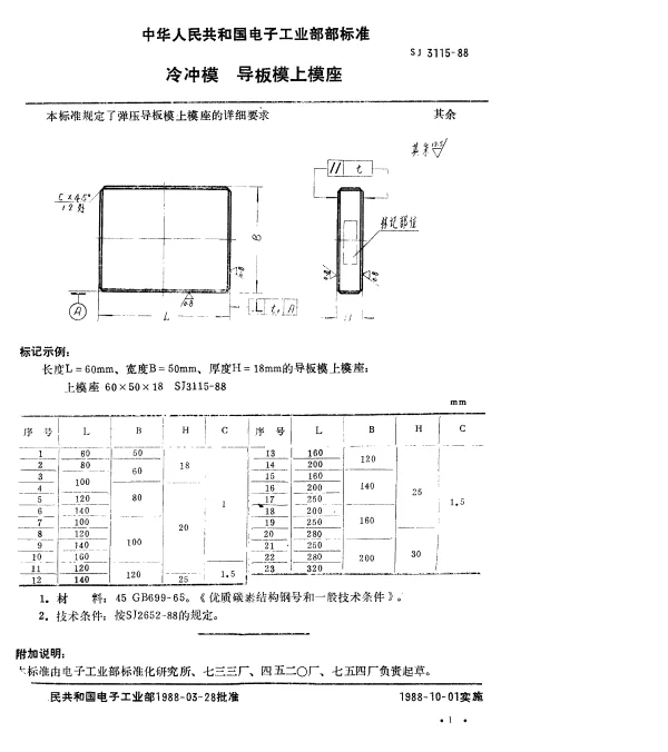 SJ 3115-1988 冷冲模.导板模上模座