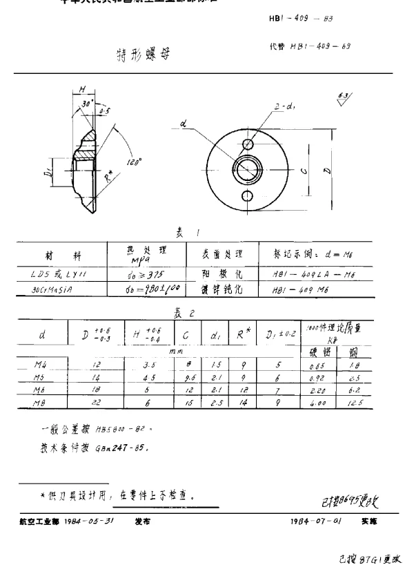 HB 1-409-1983 特形螺母