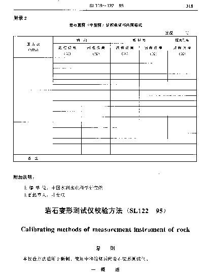 SL 122-1995 岩石变形测试仪校验方法