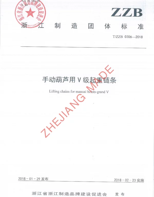 TZZB 0306-2018 手动葫芦用V级起重链条