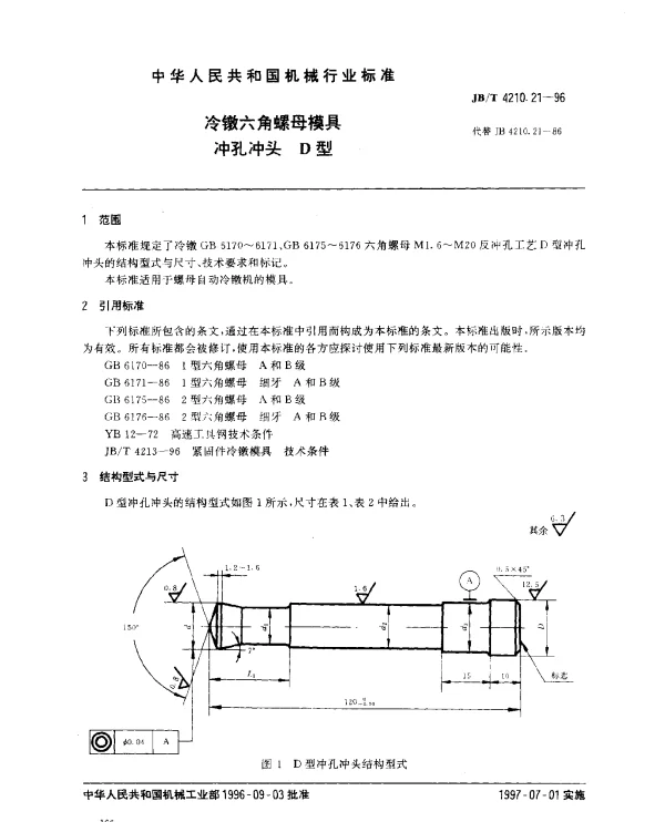 JBT 4210.21-1996 冷镦六角螺母模具.冲孔冲头.D型