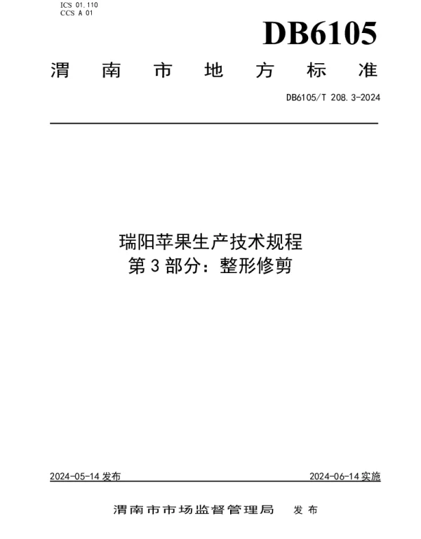 DB6105T 208.3-2024 瑞阳苹果生产技术规程 第3部分：整形修剪