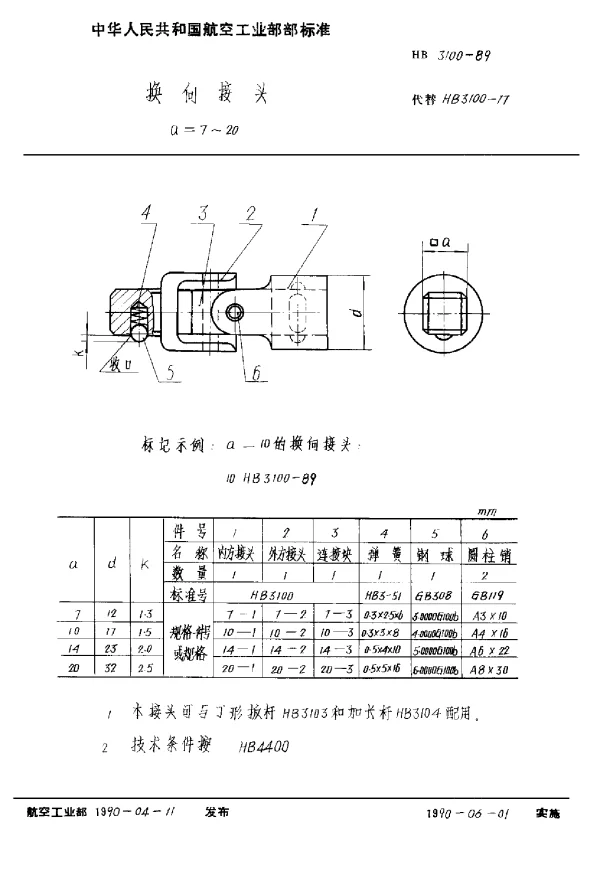 HB 3100-1989 换向接头 a=7~20