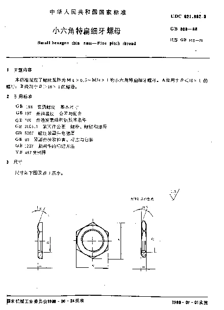 GB 808-1988 小六角特扁细牙螺母