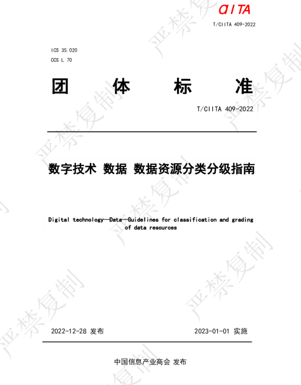 TCIITA 409-2022 数字技术 数据 数据资源分类分级指南