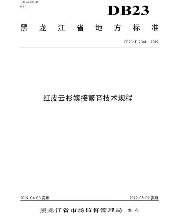 DB23T 2341—2019 红皮云杉嫁接繁育技术规程