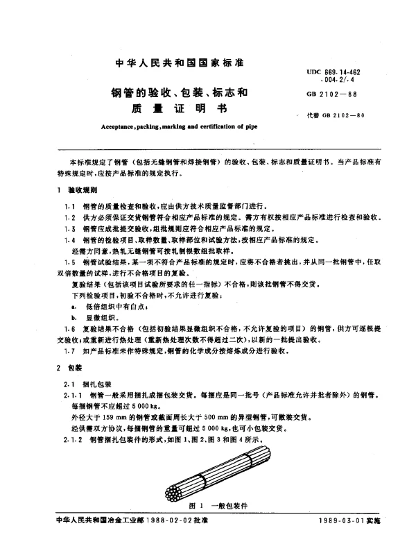 GB 2102-1988 钢管的验收、包装、标志和质量证明书