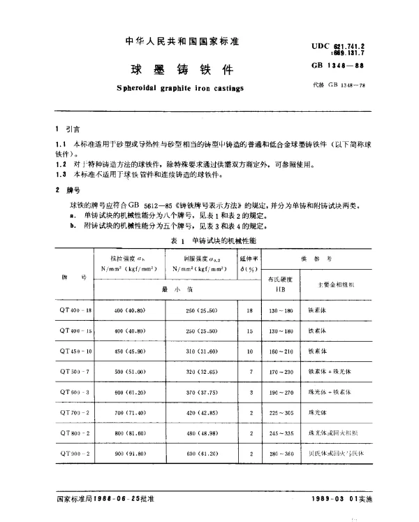 GB 1348-1988 球墨铸铁件