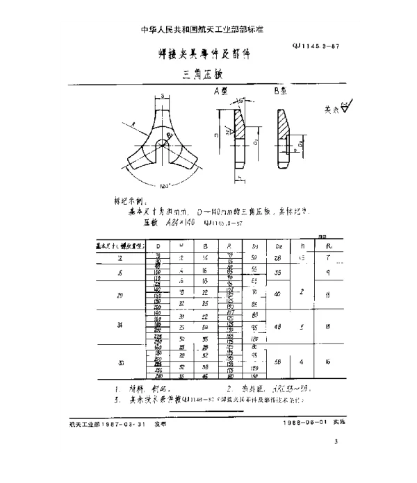 QJ 1145.3-1987 焊接夹具零件及部件 三角压板