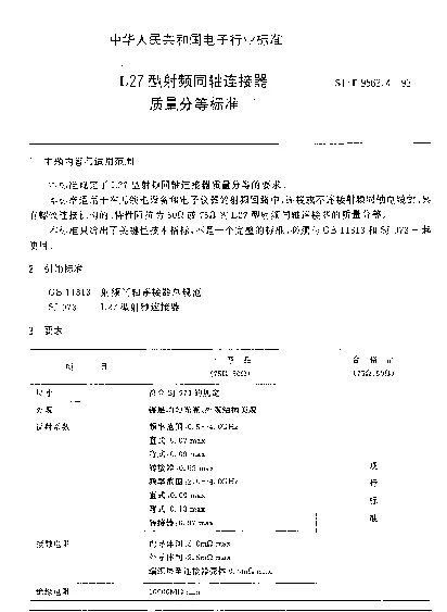 SJT 9562.4-1993 L27型射频同轴连接器质量分等标准