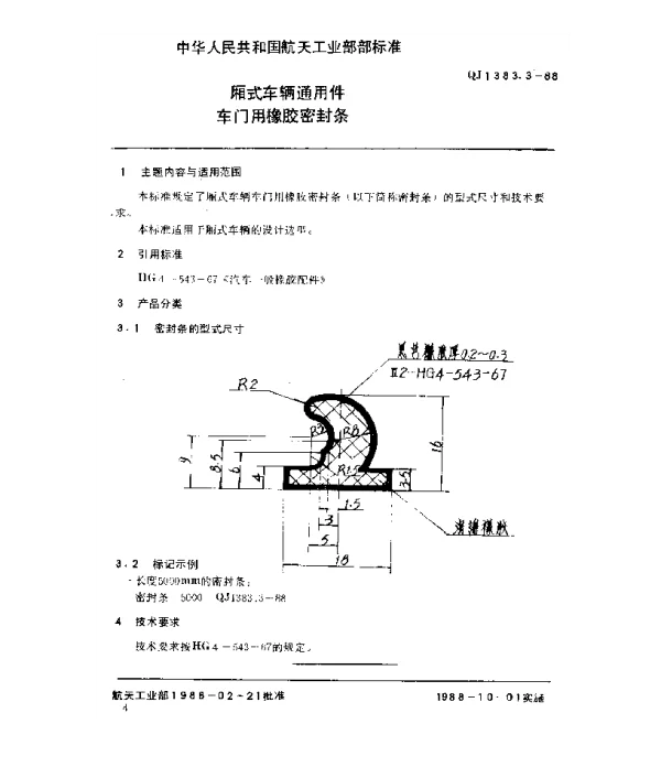 QJ 1383.3-1988 厢式车辆通用件 车门用橡胶密封条