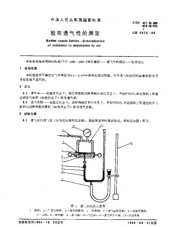 GB 5570-1985 胶布透气性的测定