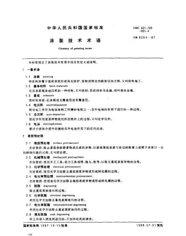 GB 8264-1987 涂装技术术语