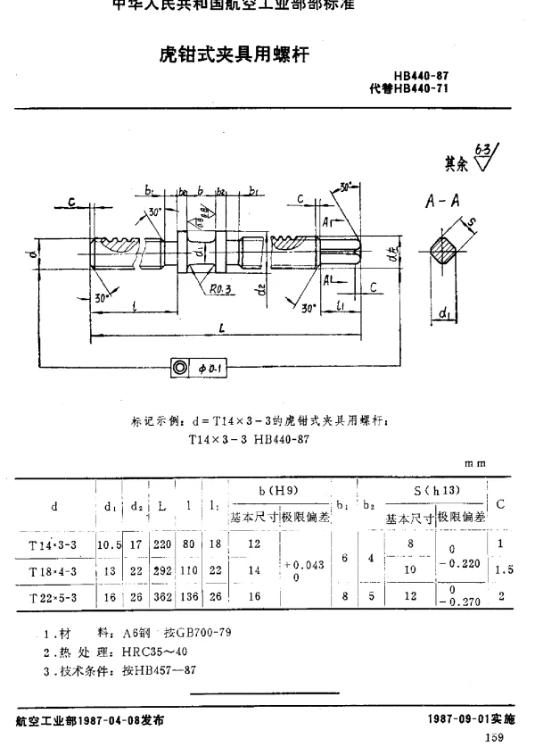 HB 440-1987 虎钳式夹具用螺杆