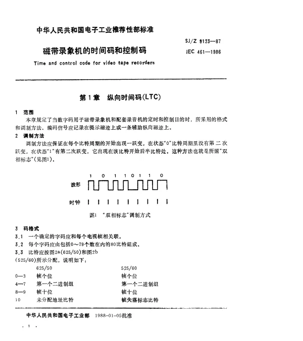 SJZ 9123-1987 磁带录像机的时间码和控制码