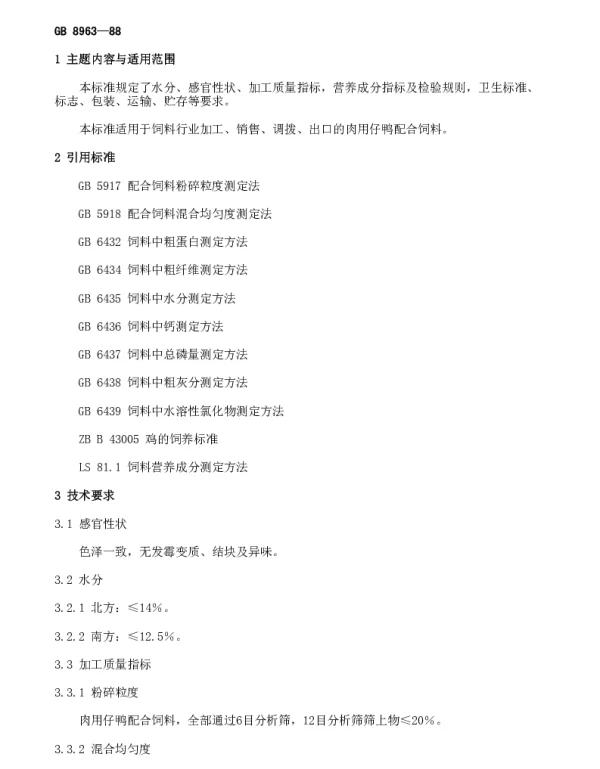 GB 8963-1988 肉用仔鸭配合饲料