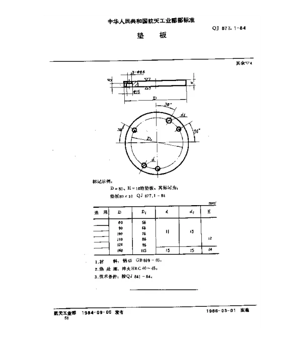 QJ 877.1-1984 塑料挤压模具 垫板