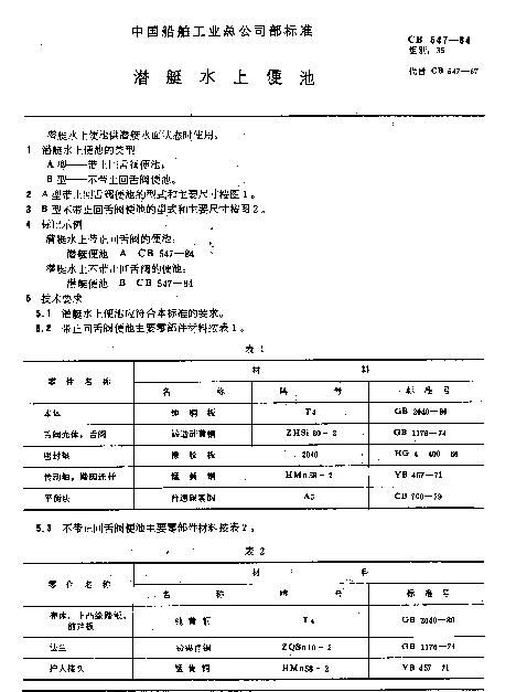 CB 547-1984 潜艇水上便池