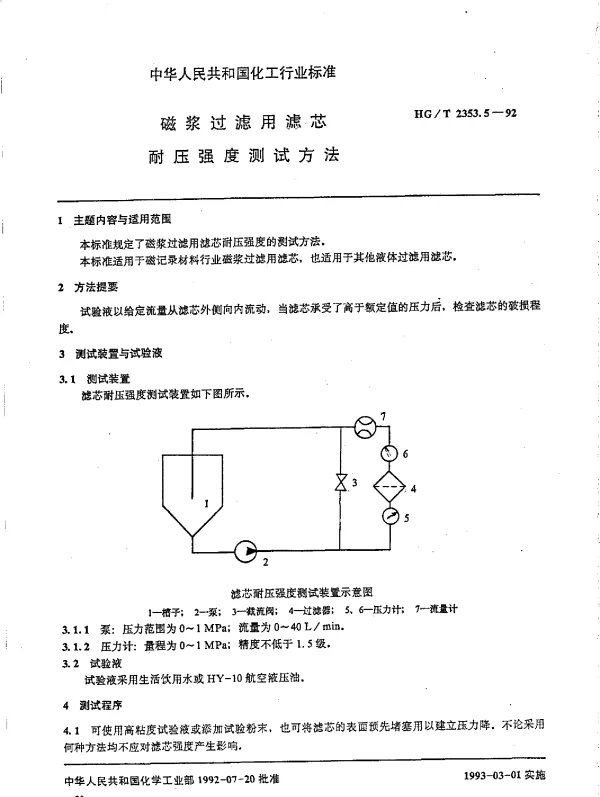 HGT 2353.5-1992 磁浆过滤用滤芯.耐压强度测试方法