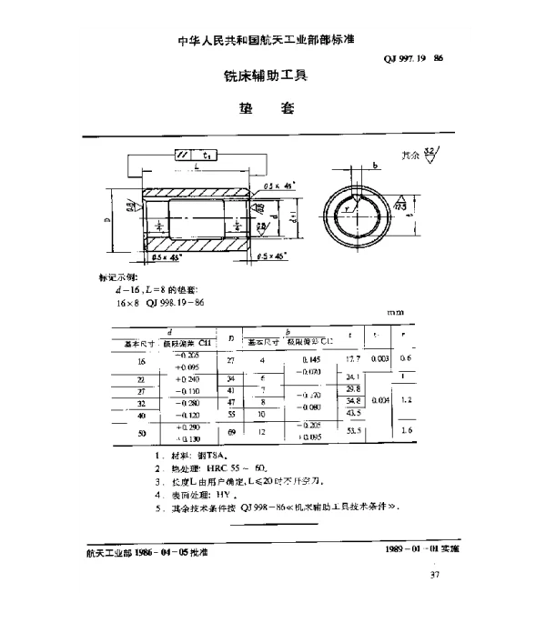 QJ 997.19-1986 铣床辅助工具 垫套