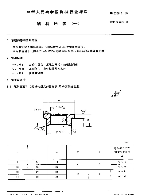 JB 5206.1-1991 填料压套（一）