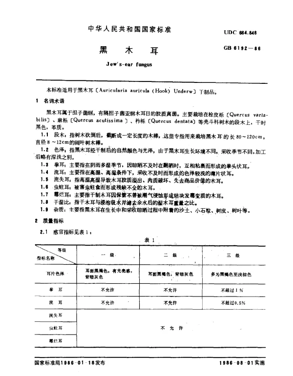 GB 6192-1986 黑木耳
