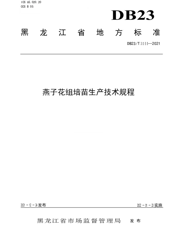 DB23T 3055-2021 燕子花组培苗生产技术规程